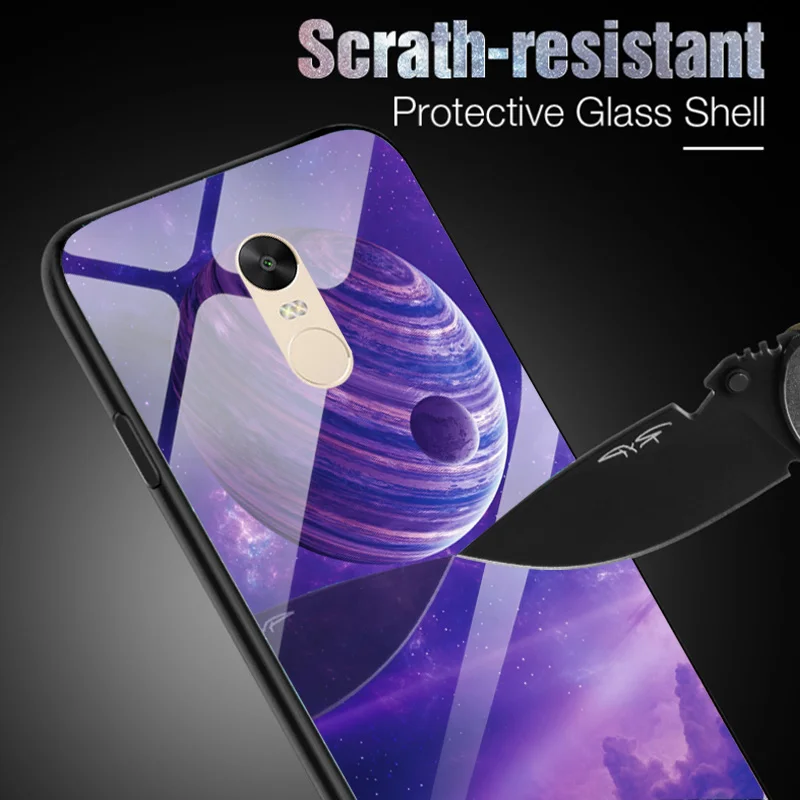 YOUVEI Tempered Glass Star Space Cover For Xiaomi Redmi Note4 4X Protective Back Shell Note Soft Edge Case |