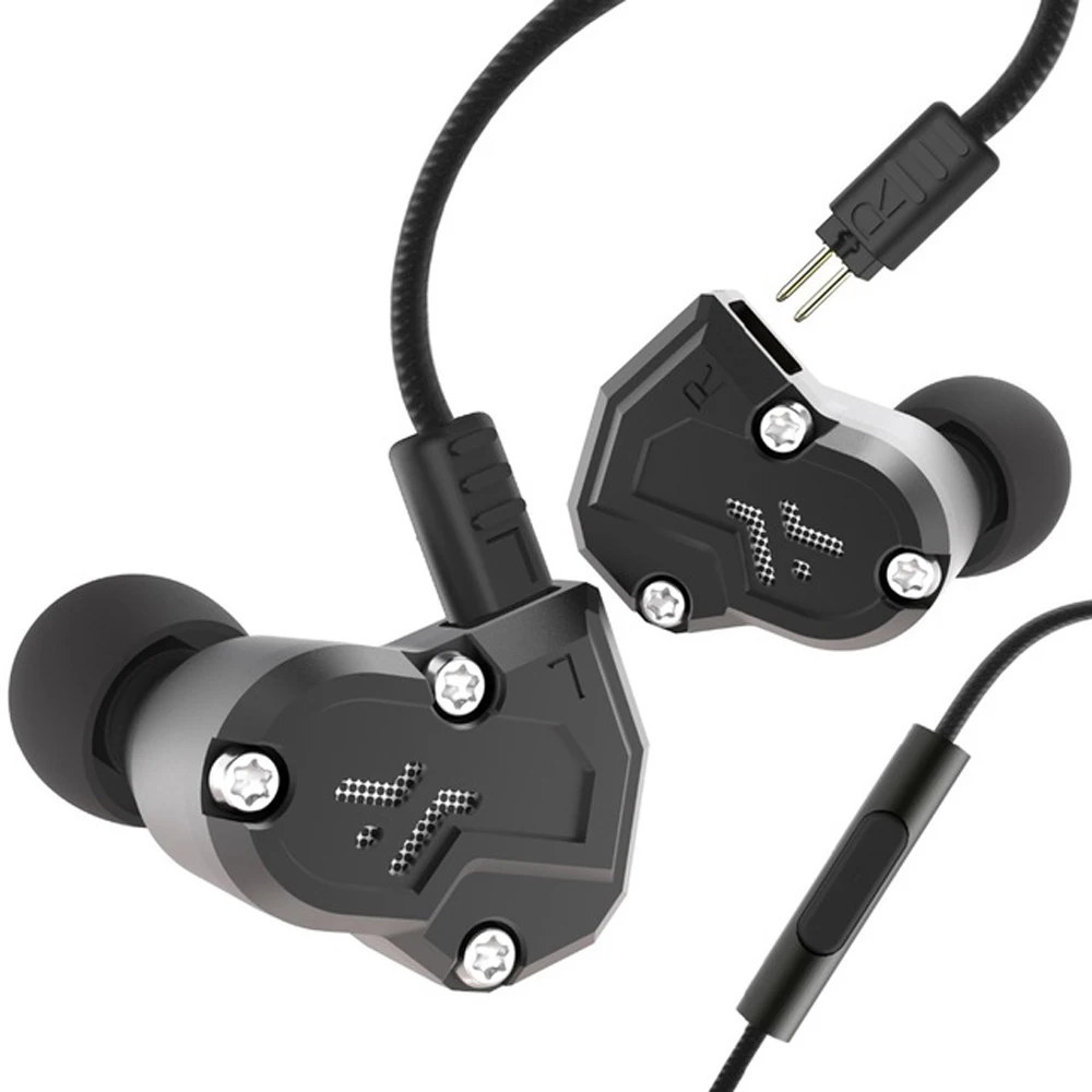 RevoNext QT3 2DD+ 2BA Hi-Fi стерео наушники-вкладыши высокого Разрешение наушники 2 Pin кабель гибридная гарнитура уравновешенным якорем наушники - Цвет: Black With Mic