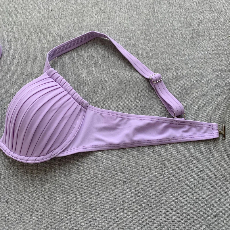 Однотонный Бразильский бикини набор 2019 пуш ап женский купальник топ с бретелькой