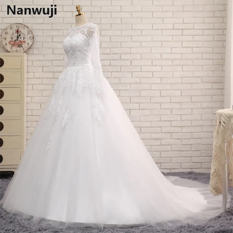 Женское свадебное платье с длинным рукавом белое цвета слоновой кости Модель 2016