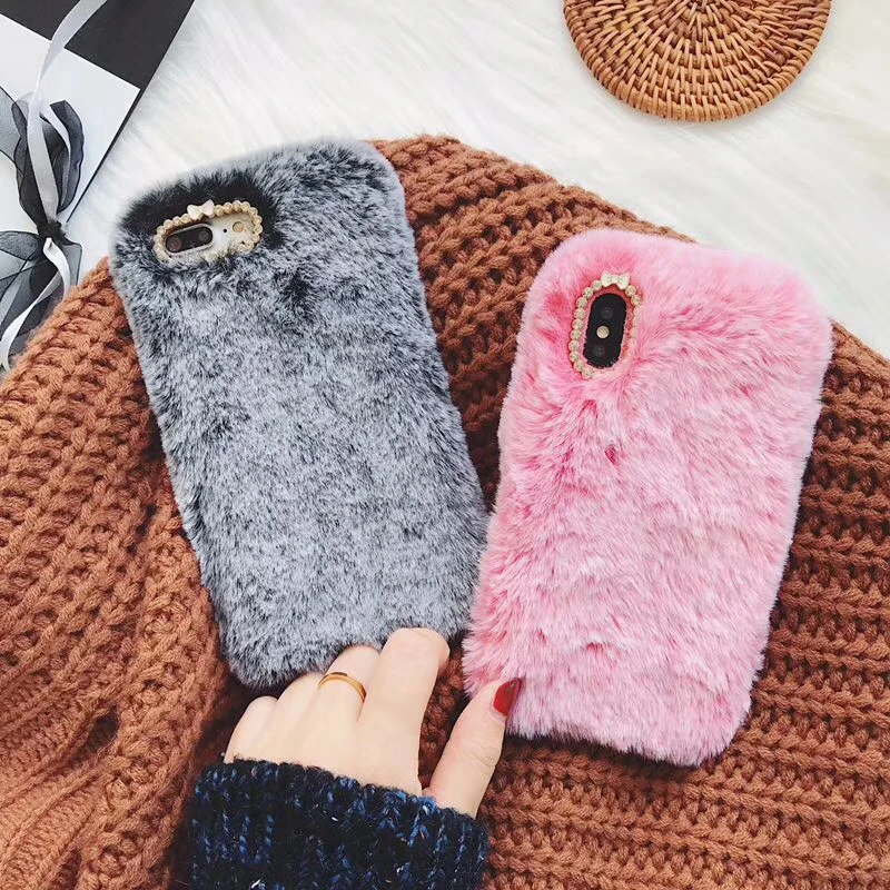 Luxury Fur Phone Case For iPhone X 8 8plus 7 7plus 6 6s Winter Warm Furry Cover | Мобильные телефоны и аксессуары