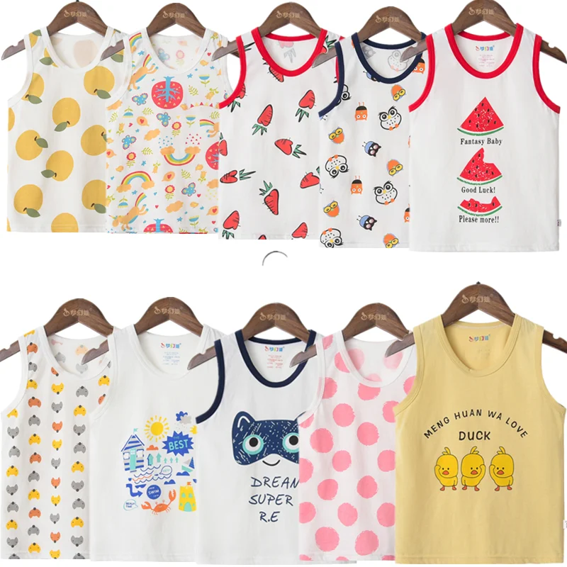 T Shirt for Boys Fruit Watermelon Cotton Baby Girl Boy Animals Duck Fox Sleeveless Tops Tee Summer Children's Clothes 0-6Y