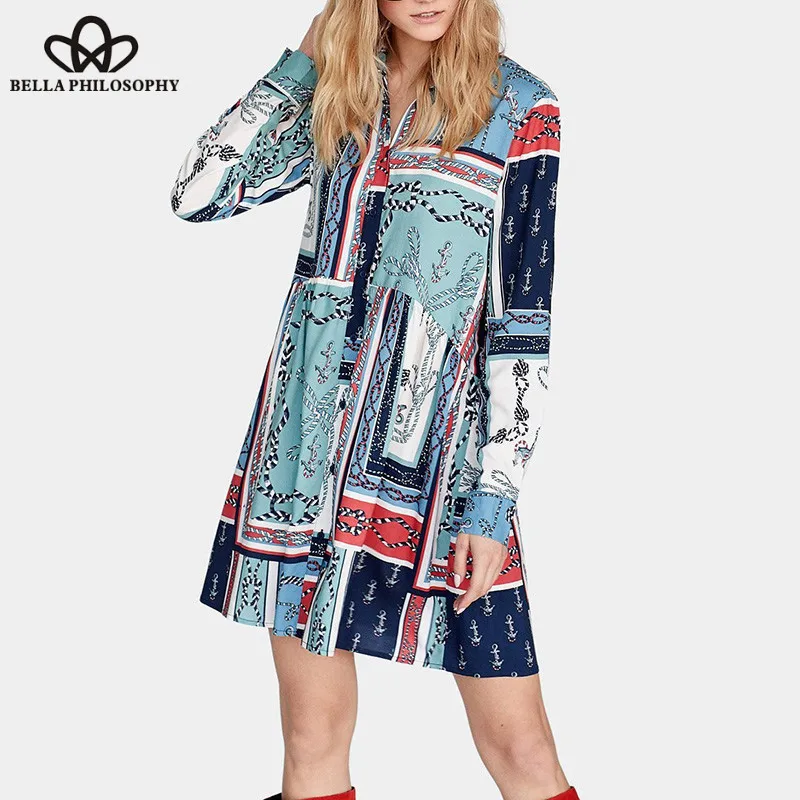 Женское платье трапеция с длинным рукавом Wonder Spring винтажное мини принтом в виде