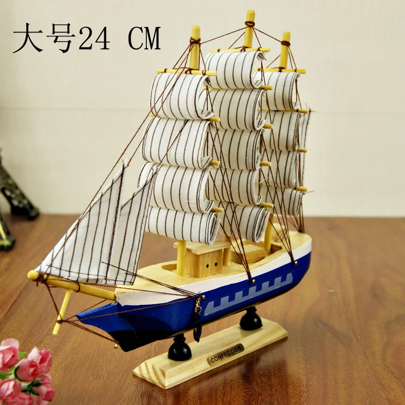 Парусная модель из массива дерева 24 см в средиземноморском стиле украшение для