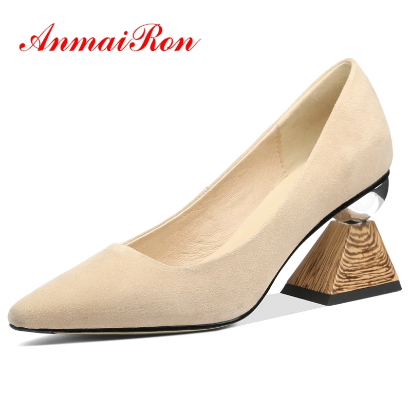 

ANMAIRON Kid Suede Pointed Toe Casual Slip-On Fashion Shoes 2020 Women Shoes Strange Style Basic Pumps Size 34-39 LY523