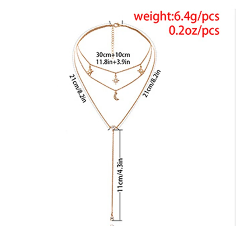 Богемное ожерелье с подвеской в виде луны и звезд винтажное многослойный