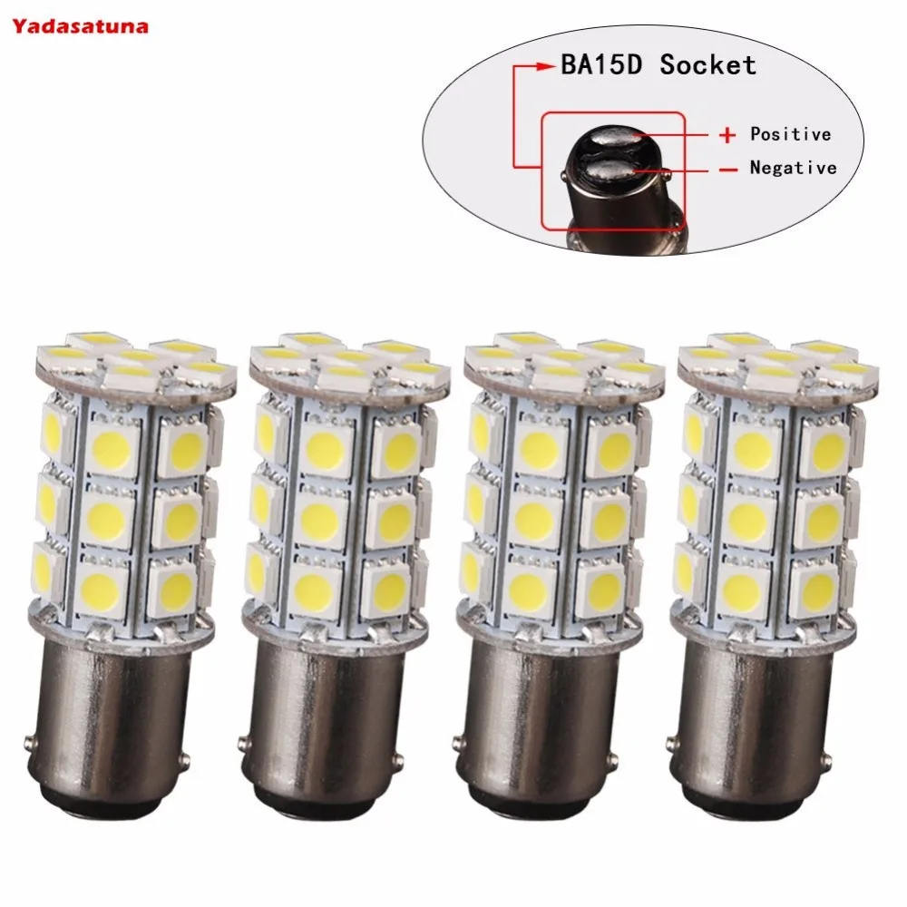 

4 X BA15D 1157 5050 27-SMD LED Super White /Warm White Car Marine Boat RV Camper Light 1142 1076 BA15D Double Contact