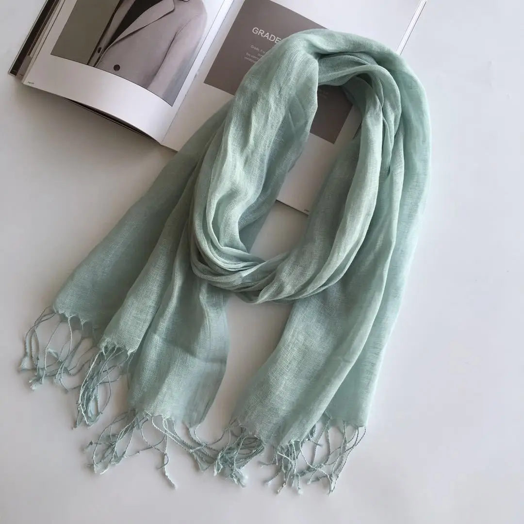 Сплошной цвет 100% лен японский стиль женский Осень/Зима Большой шарф модные