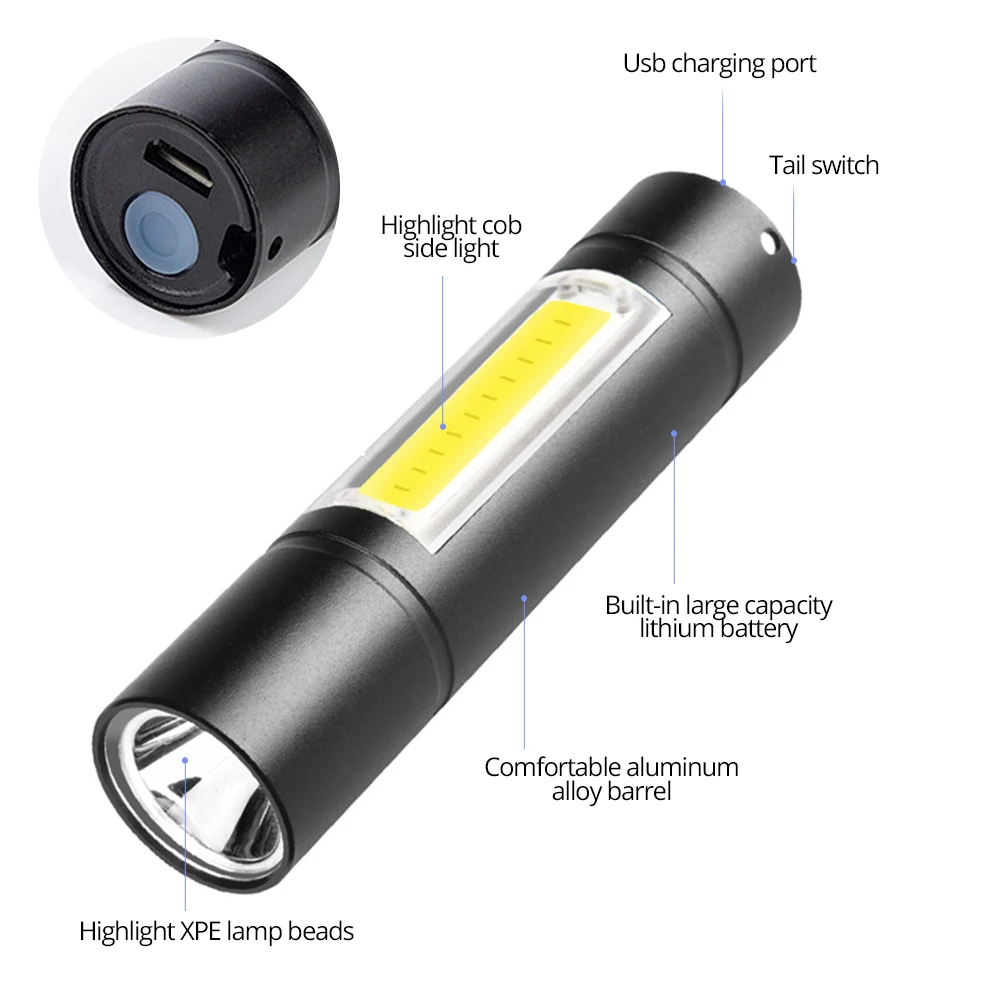 USB Перезаряжаемый велосипедный светильник COB+ светодиодный светильник для езды на велосипеде 3 режима Водонепроницаемый портативный велосипедный светильник