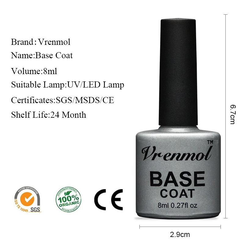 Vrenmol 8 мл без чистый верх база пальто Losweken гель Nagellak УФ светодиодный грунтовка для
