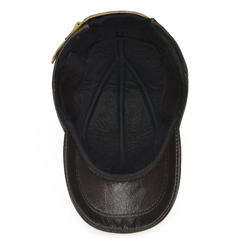 

Men Winter Warm Baseball Cap Genuine Leather Adjustable Hat with Ear Flaps TC21