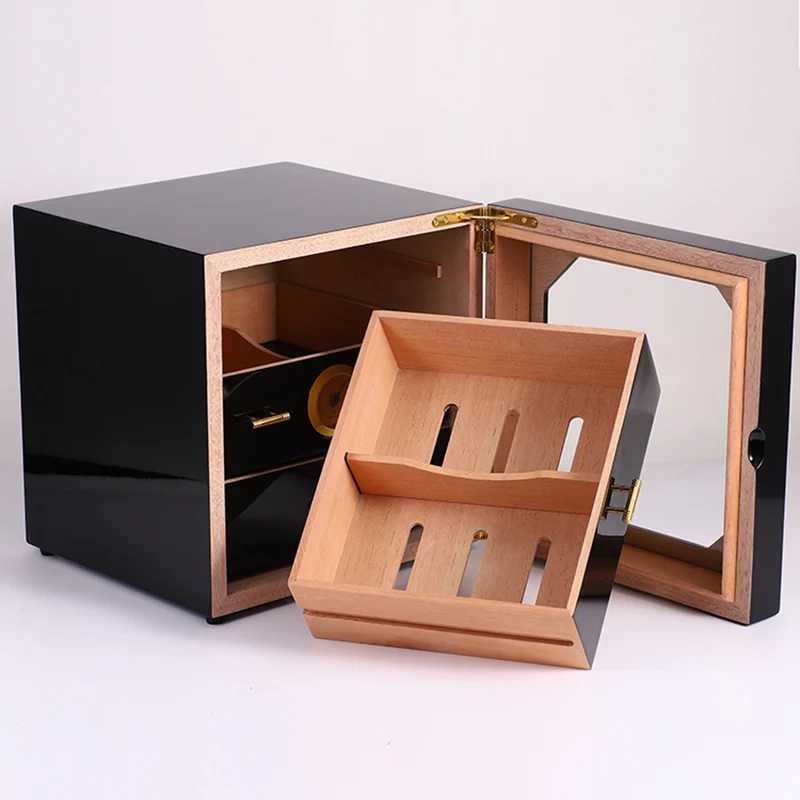 COHIBA роскошный черный глянцевый фортепиано отделка Cedar Wood сигарный шкаф для