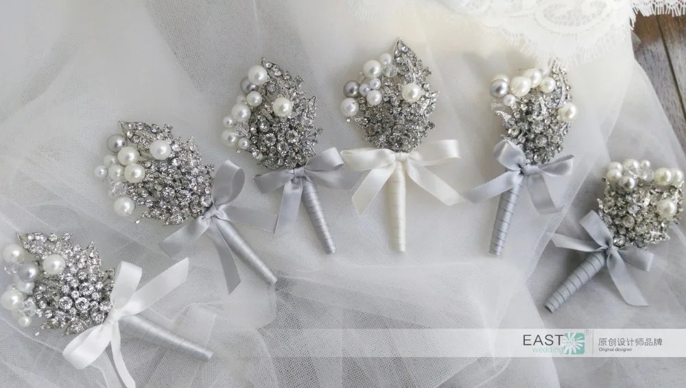 Мужская бутоньерка с бутоньеркой серебряная белая слоновая кость|brooch rhinestone|brooch