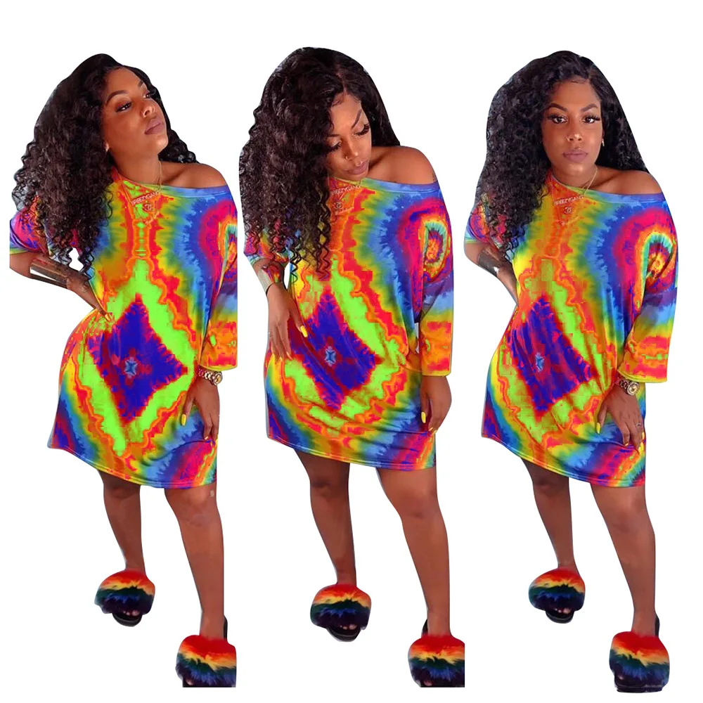 Женские платья футболки с принтом модные Дашики круглым вырезом уличная одежда