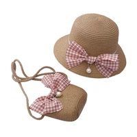 summer cute princess hat bow knot sun hat handbag girls 2pcs sets adjustable belly kids children beach hats protection kids cap