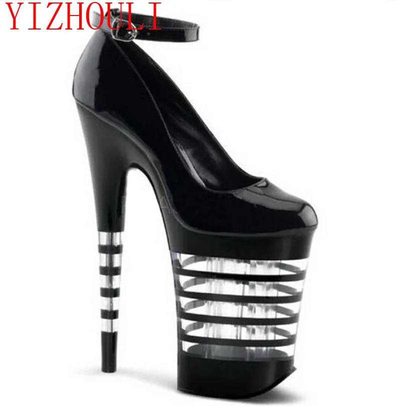 

20 cm high heels appeal Paris fashion fashionable nightclub princess shoes Black paint bottom leather shoe heels