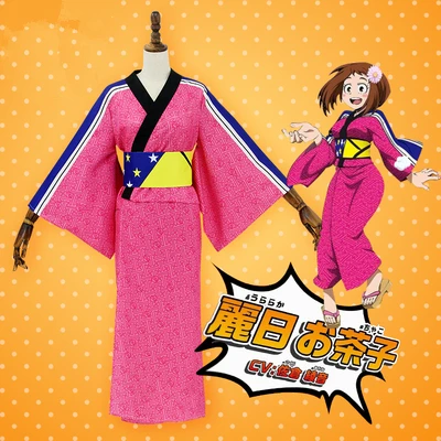 

High Quallity Japanese Anime My Hero Academia OCHACO URARAKA Kimono Woman Cosplay Costume Kimono + Belt