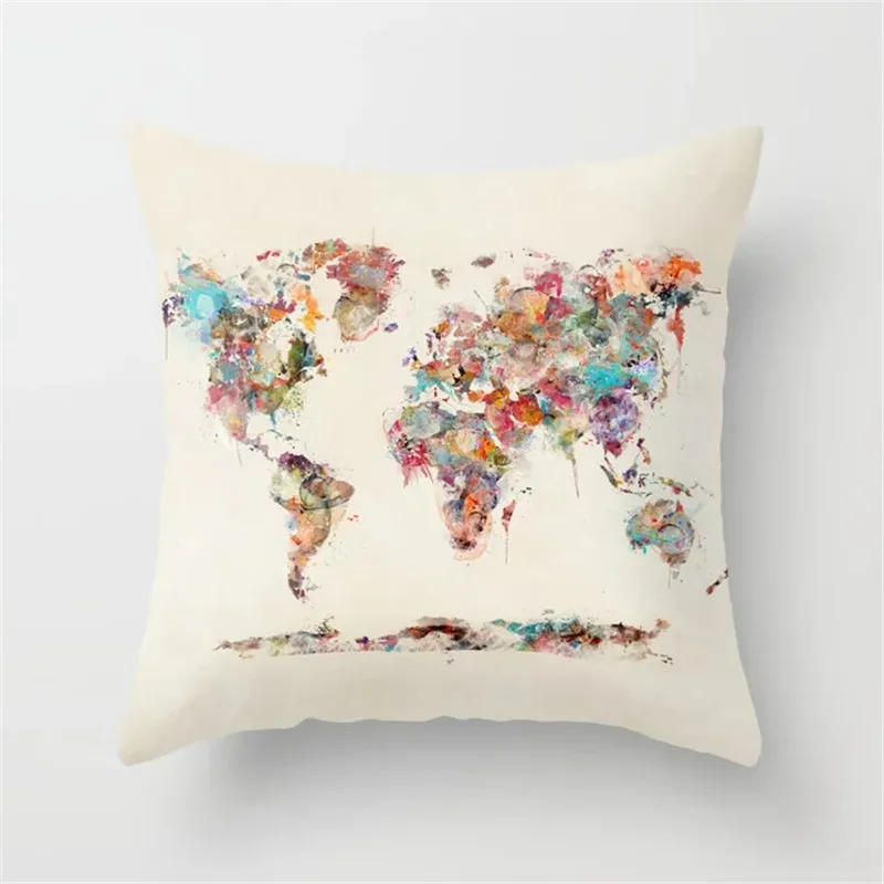 Cushion Covers13 Чехлы карта мира декоративные наволочки для подушки из хлопка и полиэстера Cojines Decorativos для диваном автомобиля домашнего бросить подушки крышки - Цвет: Cushion Covers13