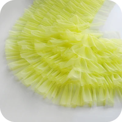 fluorescent yellow 1 ярд, хорошее качество, мягкие оборки, шифон, кружевная отделка для детского платья, сетка, кружево, сделай сам, кукольная юбка, кружевная ткань, Пришивные аксессуары для одежды - Цвет: fluorescent yellow