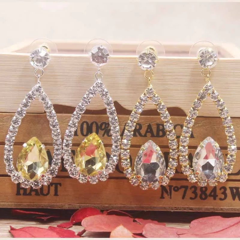 Женские Висячие сережки со стразами в форме капли серьги желтого/синего/красного