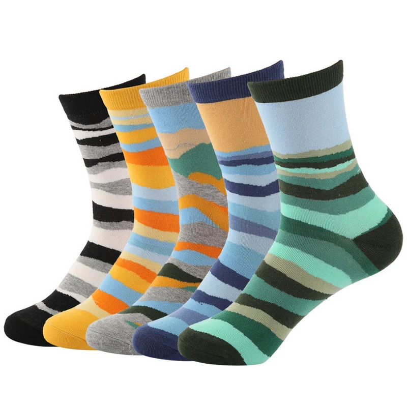 Носки мужские с волнистыми полосками х/б|socks for men|socks 5pairsfashion socks |
