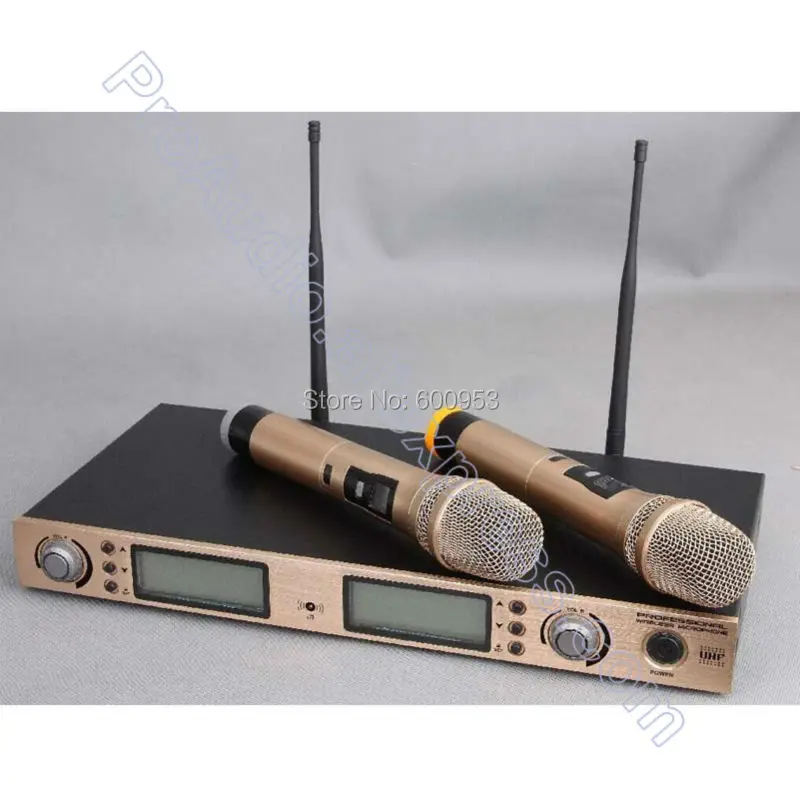 Распродажа! UHF 200 канальный цифровой 2 золотой цвет ручной беспроводной микрофон системы УВЧ высокая частота