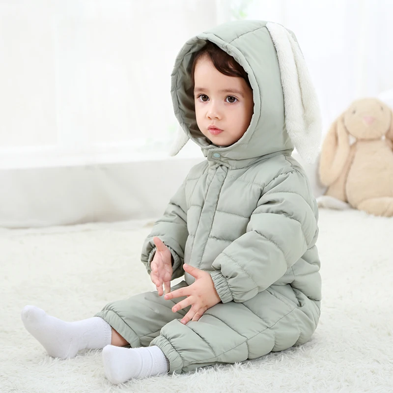 Детские зимние комбинезоны с заячьими ушками для новорожденных теплый