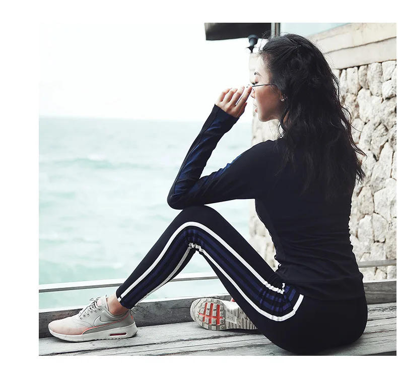 ESHINES Новая женская спортивная одежда; Колготки Леггинсы для йоги свитер с длинным рукавом
