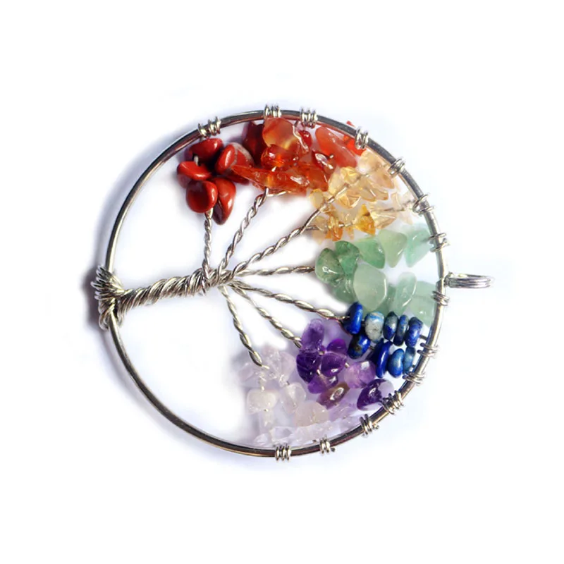 Новая мода серебряная проволока обернуть дерево жизни кулон Радуга круг