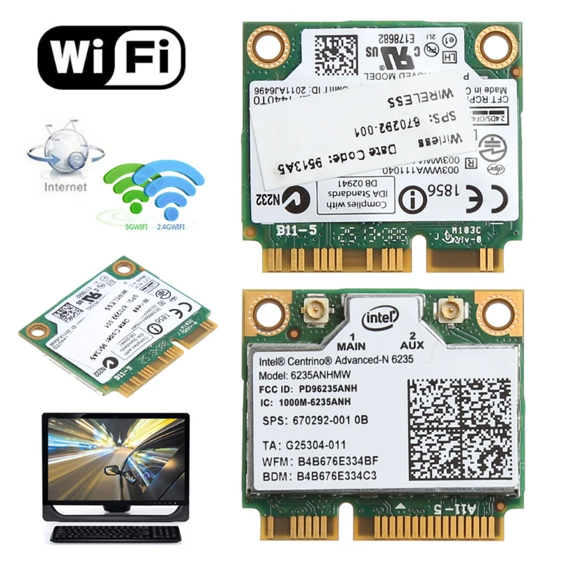 Pci-e para Intel 4.0 sem Fio Banda Dupla 300 m 802.11a b g n Wifi Bluetooth Meio Mini Cartão Centrino Avançado-n 6235 Anhmw 2.4g – 5g