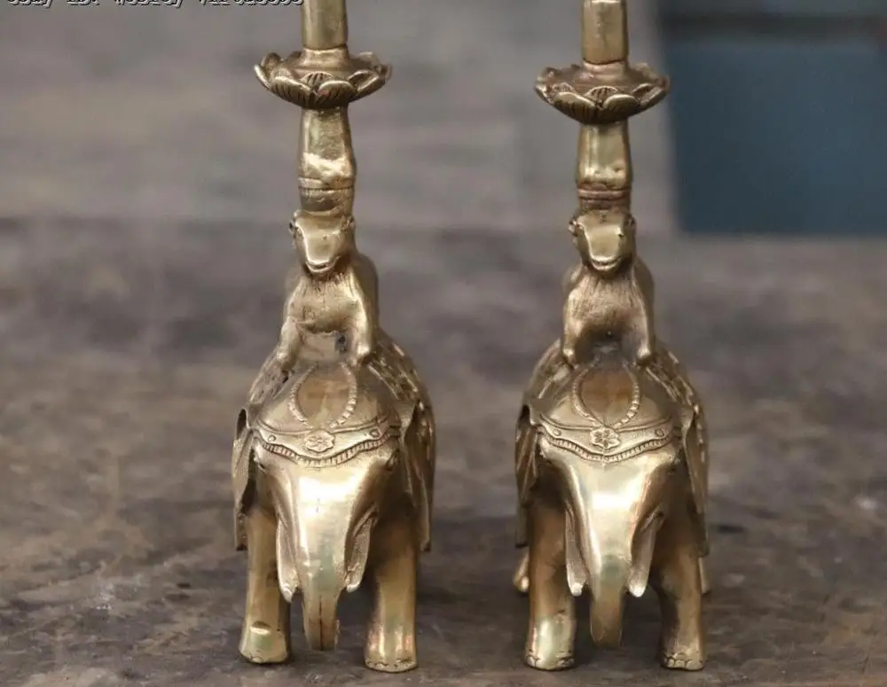 Китайская латунная медная Свеча-подсвечник с изображением слона овечки козы |