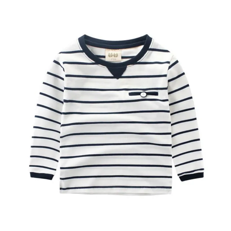 27 Футболки для мальчиков Дети хлопок осень 2017 темно полосатые футболки Одежда