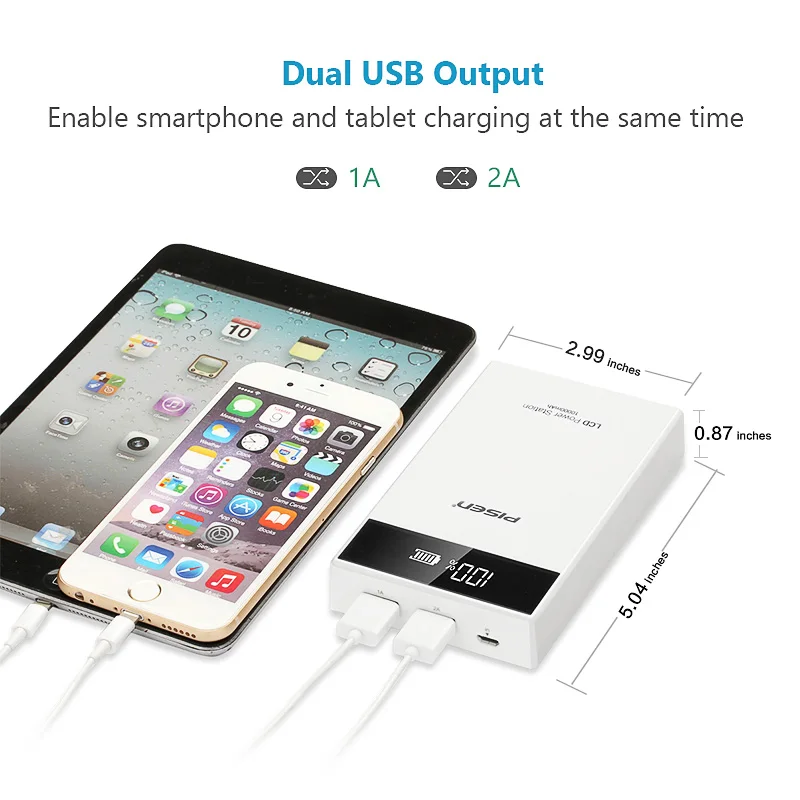 Pisen 10000 мАч Powerbank двумя портами USB 2а быстрой зарядки LCD 18650 зарядное устройство для