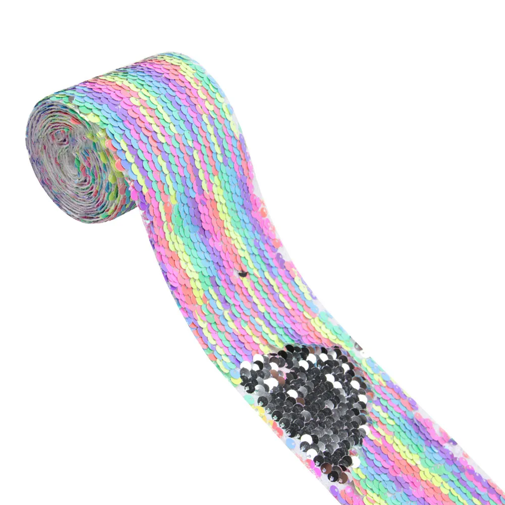 neon rainbow x silve Xugar 3 ''75 мм 2y Двусторонняя лента с блестками для рукоделия, самодельные банты для волос, домашний текстиль, одежда для шитья, материалы для рукоделия, товары для рукоделия - Цвет: neon rainbow x silve