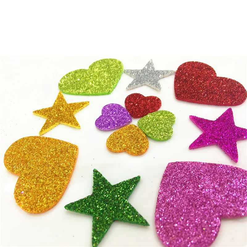 Блестящие наклейки из пеноматериала с сердечками и звездами Бумага блестящие