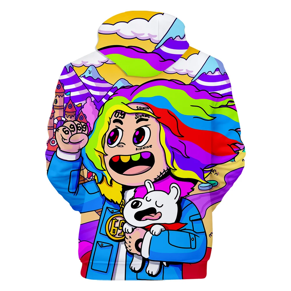 Новинка,, мужские толстовки с 3D принтом Rapper 6IX9INE, осенняя мода Harajuku, популярная худи с 3D принтом 6IX9INE, мужские толстовки