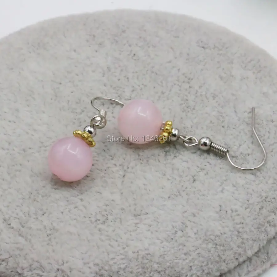 Серьги подвески из розового халцедона с круглыми бусинами|earrings party|crystal drop