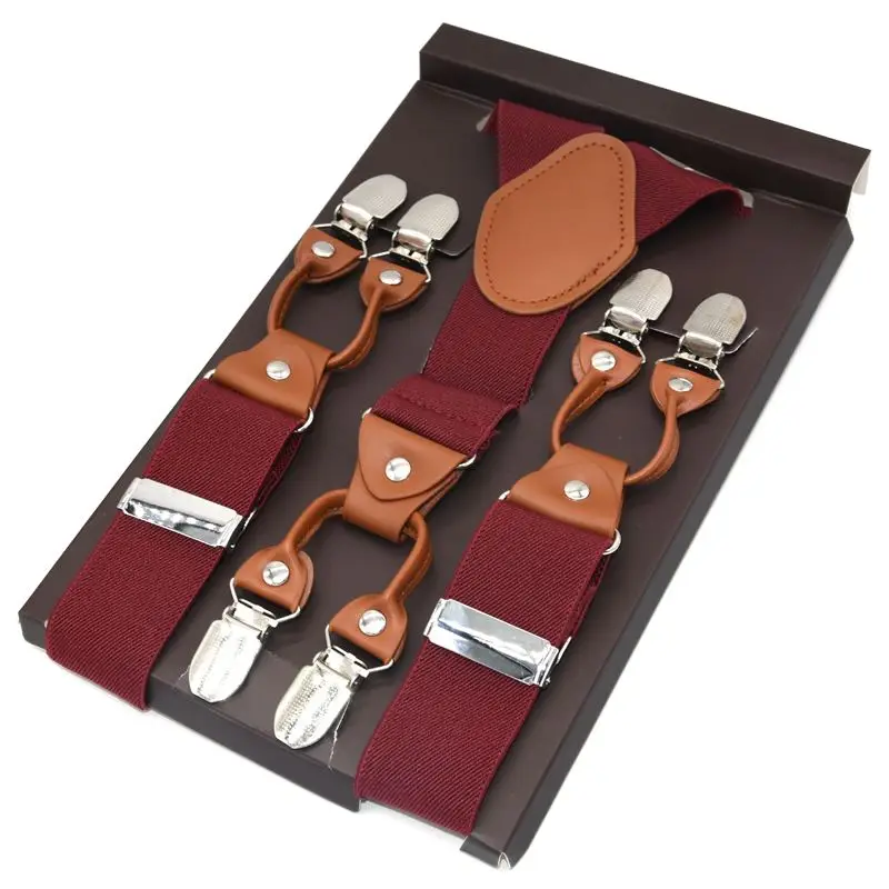 MBD8640RD Модные Подтяжки мужские Эластичные подтяжки кожаные мужские s зажимы для брюк для взрослых Suspensorio Tirantes Hombre Bretelles 3,5*120 см - Цвет: MBD8640RD