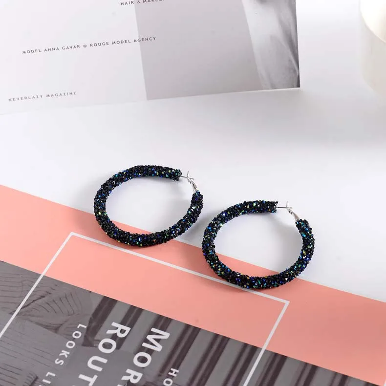 2019 новые серьги кольца черные круглые Стразы из цинкового сплава модные