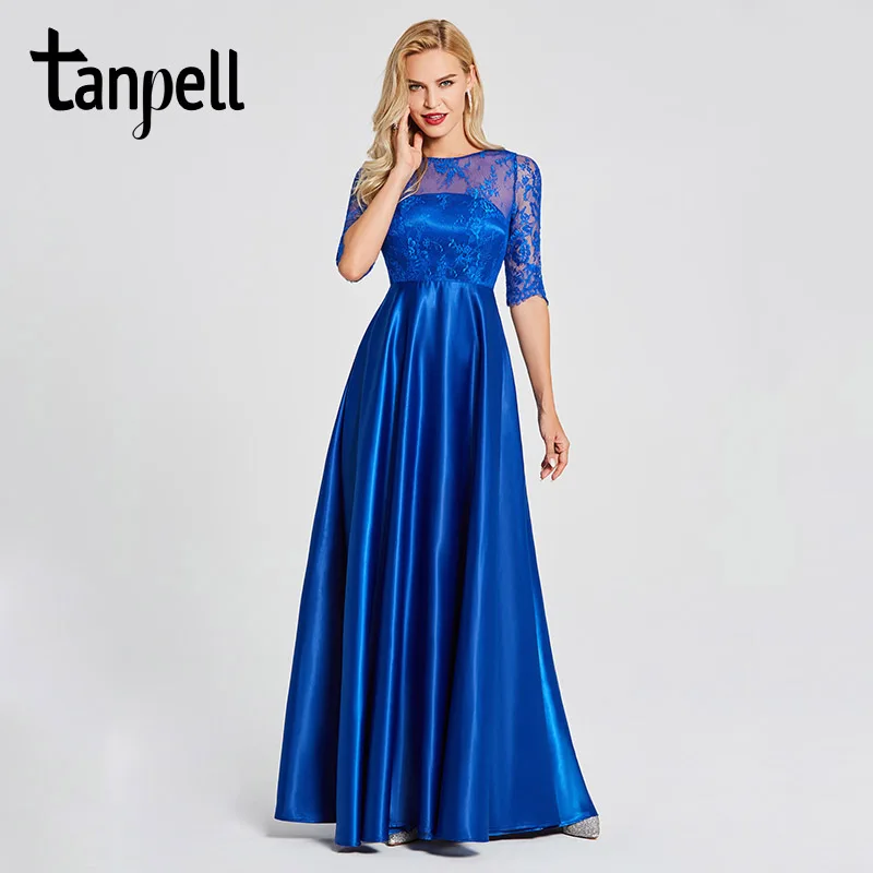 Кружевные вечерние платья Tanpell Королевского синего цвета с глубоким вырезом