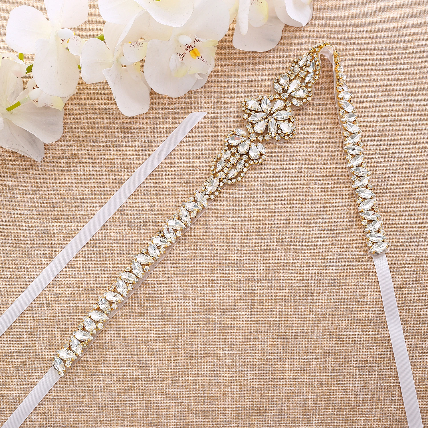Gold Rhinestones Bridal Belt Crystal Wedding Dress Handmade Sash For Accessories S181G | Свадьбы и торжества