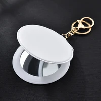 1pc double fold round mirror key chain creative portable mirror handbag car key holder jewelry accessories key ring gift