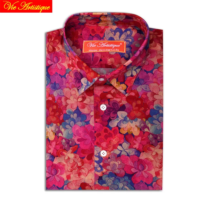 

2018 New Camisa Social Masculina Shirts Dress Shirt Printed Men Flower Designer's Casual Slim Fit Oversize Liberty Tailored Va
