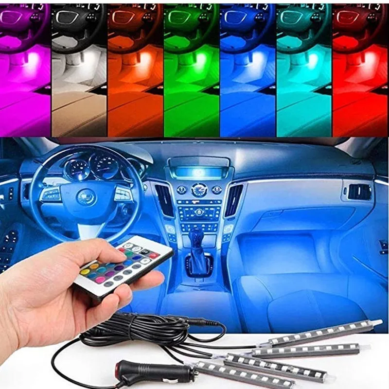 Автомобильный RGB светодиодный полосы 4 шт. 9SMD 5050 10 Вт Автомобиль Декоративные
