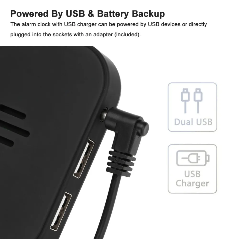 Ipad телефона Зарядка через USB будильник цифровые часы с двойным USB Порты и разъёмы электронный светодиодный цифровой настольные часы украшения с зеркальной поверхностью