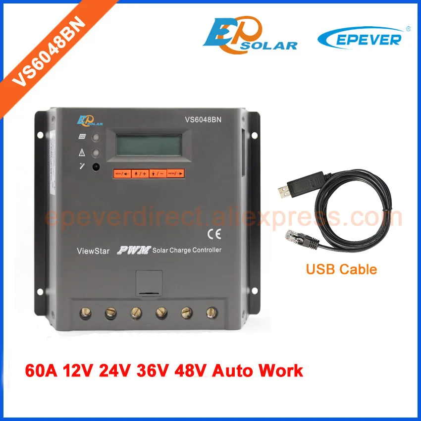 Солнечный портативный регулятор с USB кабелем для подключения к ПК EPEVER PWM EPsolar VS6048BN