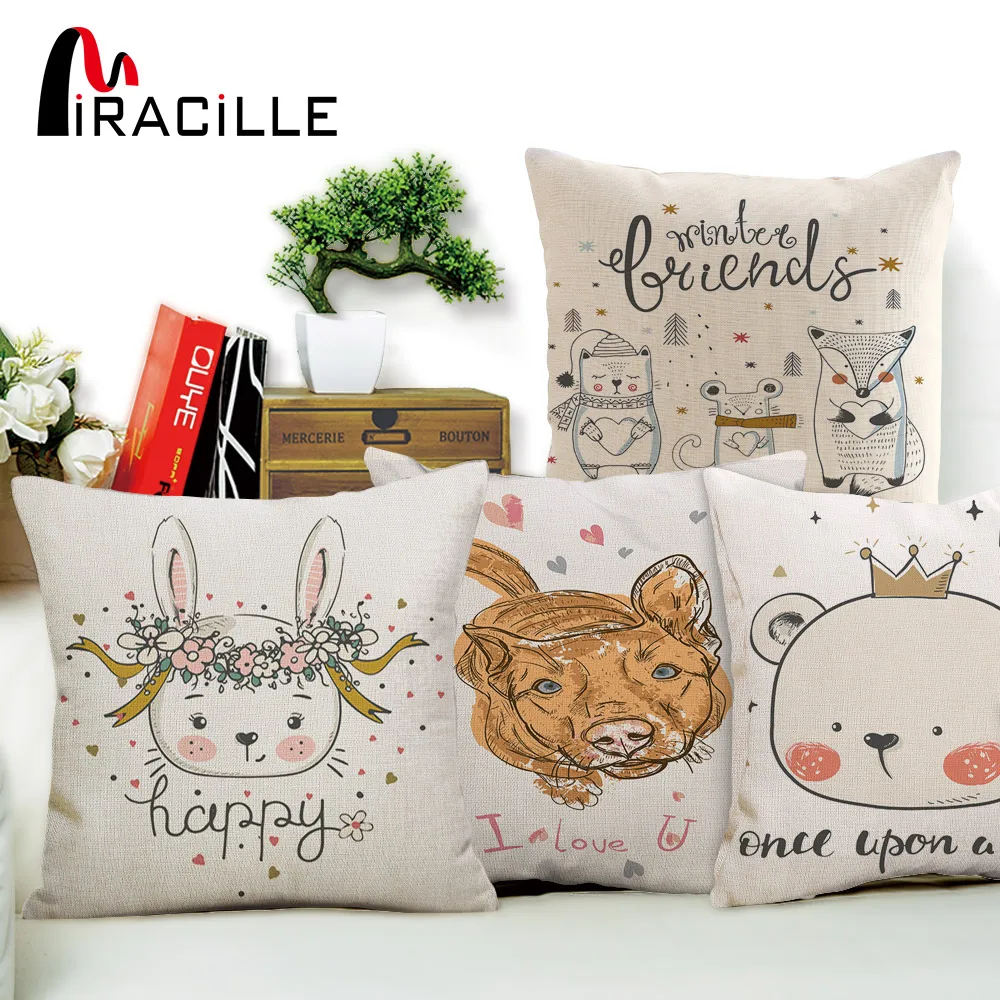 Симпатичные Мультяшные животные Miracille хлопковые льняные наволочки для подушек