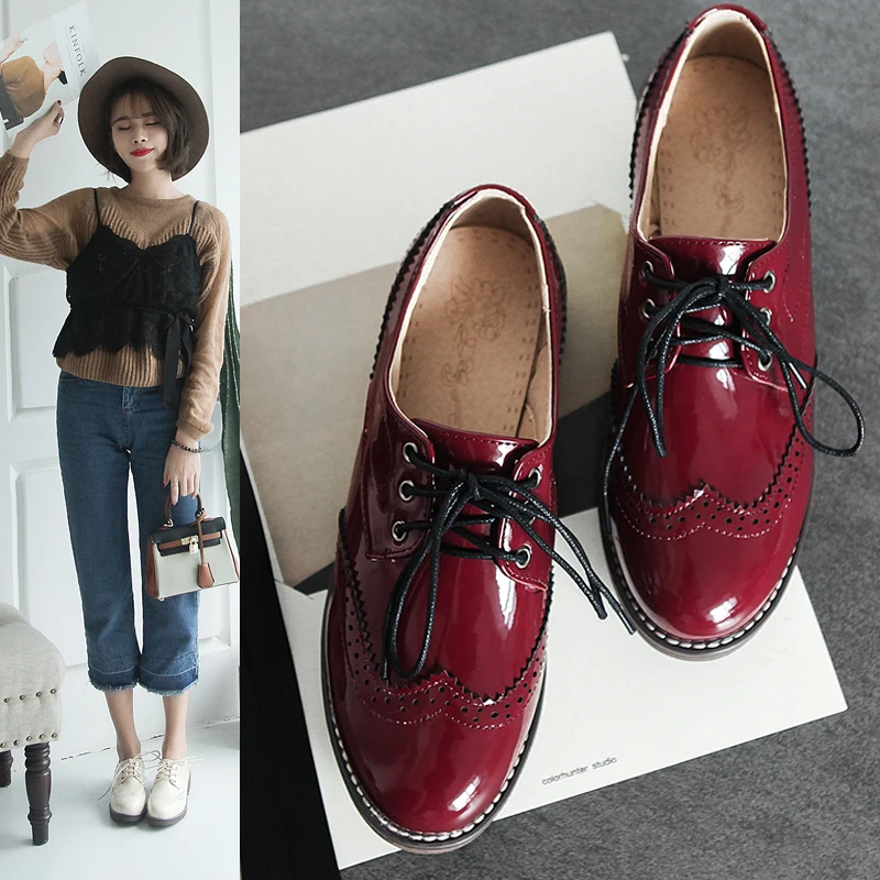 Обувь из лакированной кожи женская обувь в стиле ретро с круглым носком