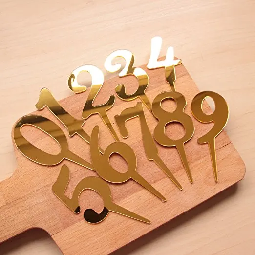 Gold Acrylic Number Cake Toppers Table 0-9 Numbers 4&quot Tall for Wedding Anniversary or Birthday Party Decorations | Дом и сад