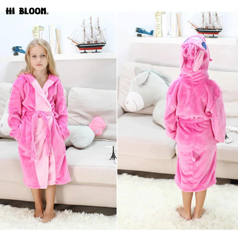 100% Фланелевое животное из мультфильмов халаты для девочек Дети с капюшоном
